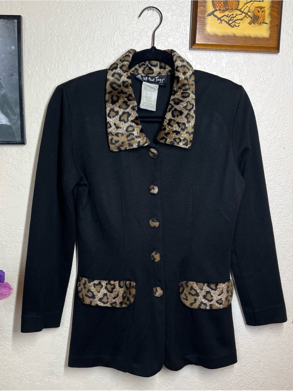 All That Jazz Black Blazer with Leopard Trim